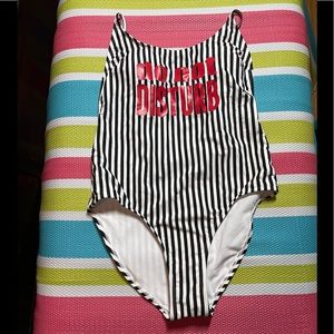 No Boundaries Striped “do not DISTURB” Swimsuit L (jrs) 11-13